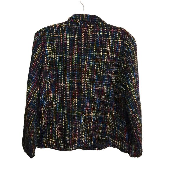Coldwater Creek Colorful Tweed Black Multi Fully Lined 3 Button Blazer Size PL - Picture 2 of 6